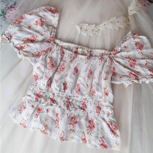 Floral Puff Sleeve Kingston Grey Top